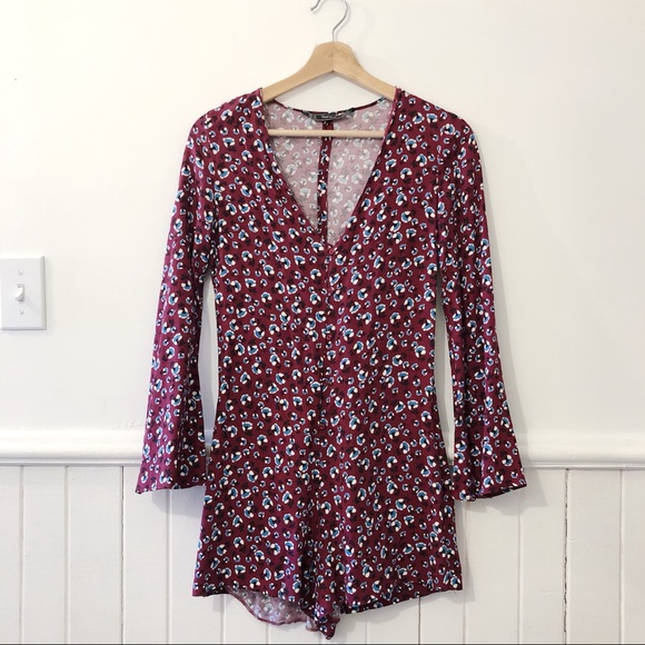 Zara Maroon Floral Romper - Picture 2 of 7